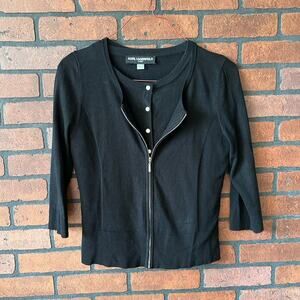 Karl Lagerfeld Paris Black Cardigan Sweater - Size M w/ Black zipper separate